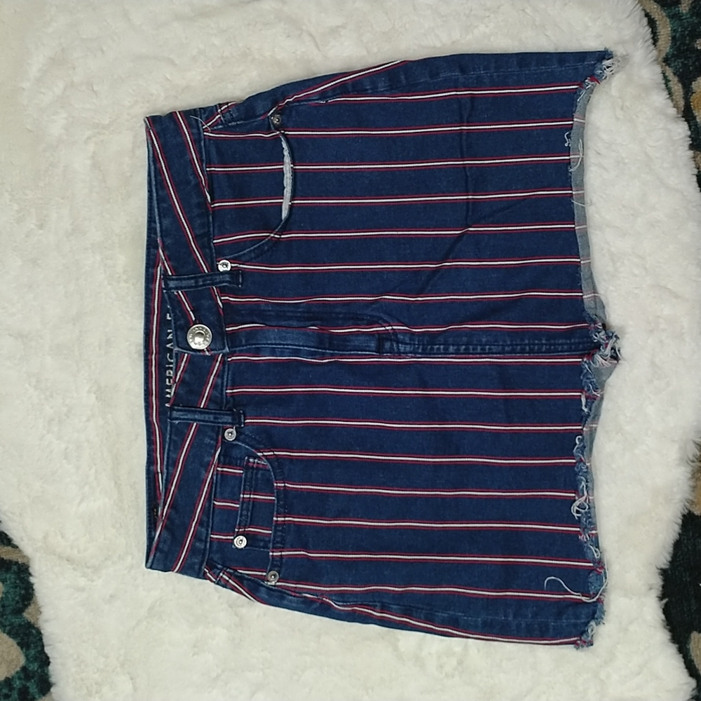 American eagle hi rise mini striped jean skirt sz 6